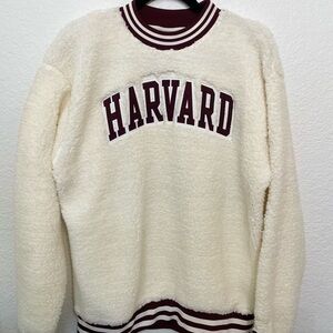 Champion Harvard Sherpa Fleece Sweatshirt Unisex Cream Burgundy Varsity Trim